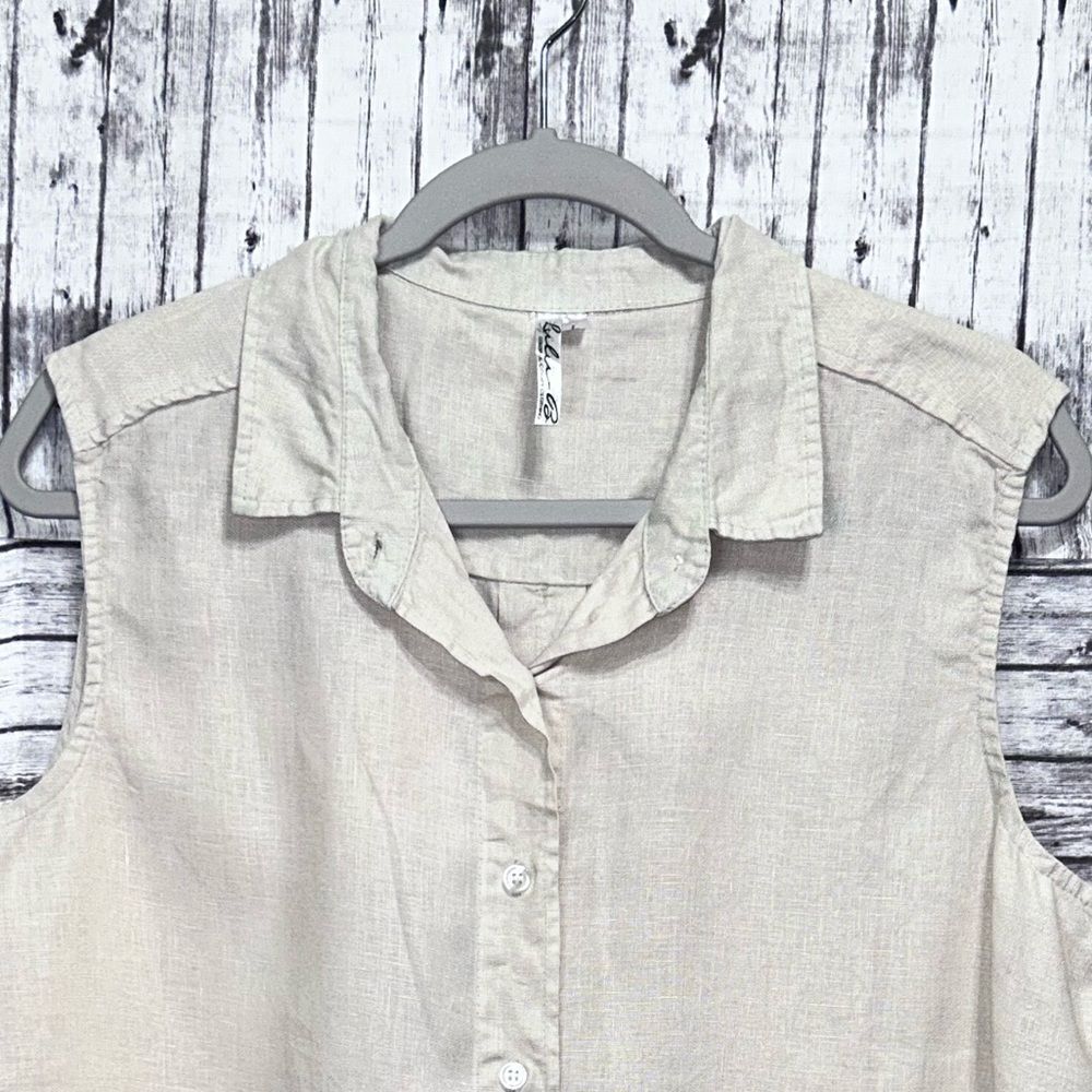 Lulu-B Linen Sleeveless Button Up Blouse - Picture 3 of 6